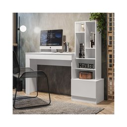 Mesa Escrivaninha Computador Gamer, Notebook Estante Livros:branco - 2