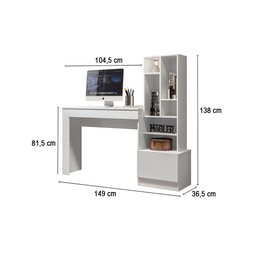 Mesa Escrivaninha Computador Gamer, Notebook Estante Livros:branco - 3