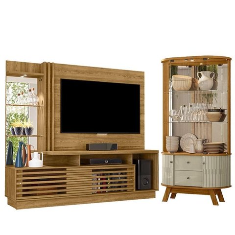 Estante Home Theater Frizz Plus Cumaru com Cristaleira Moss Cumaru Opala- Madetec
