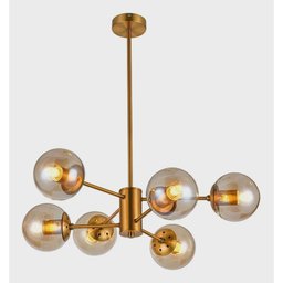 Lustre Moderno Pendente Nitrolux Pa-02 Dourado 6 Lampadas - 1 Lustre Moderno Pendente Nitrolux Pa-02 Dourado 6 Lampadas - 1