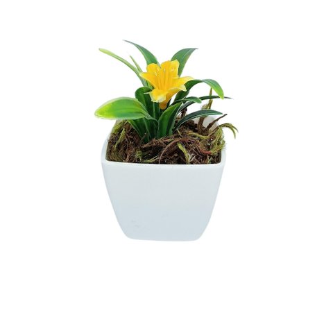 Kit com 3 Vasos Quadrados de Hortênsias Artificiais - Amarelo