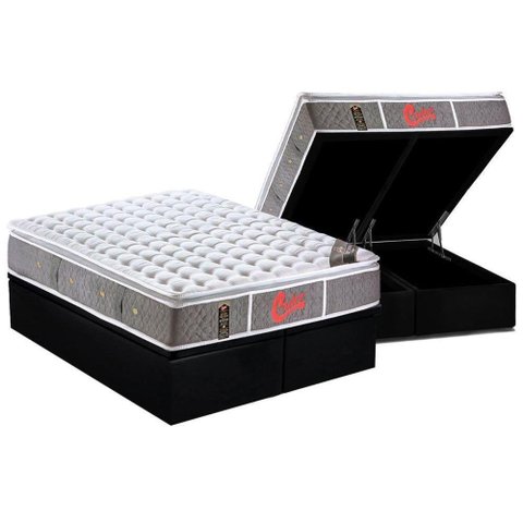Cama Box Baú Queen: Colchão Molas Ensacadas Castor+base Black(158x198)