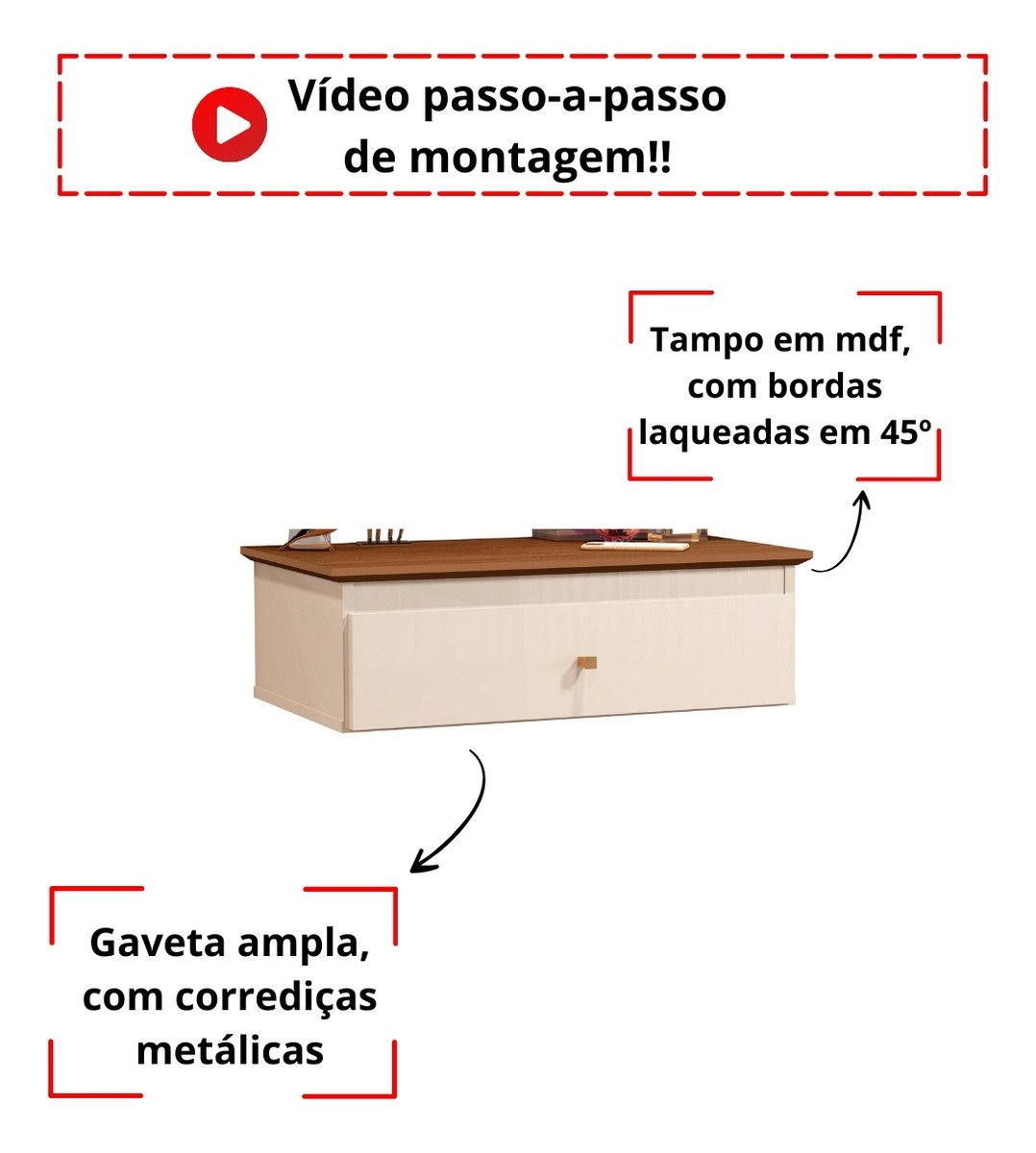 Penteadeira Aparador Mesa de Maquiagem Suspensa Pronta entre - 2