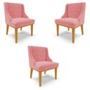 Ver imagem 1 de Kit 3 Cadeiras Decorativas Sala de Jantar Base Fixa de Madeira Firenze Suede Rose/Castanho G19 - Gra