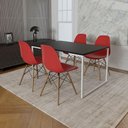 Ver imagem 1 de Mesa Industrial Base Ferro Branco Tampo 137X90 Preto 4 Cadeiras Madeira Assento Vermelho Preto