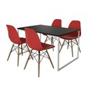 Ver imagem 6 de Mesa Industrial Base Ferro Branco Tampo 137X90 Preto 4 Cadeiras Madeira Assento Vermelho Preto