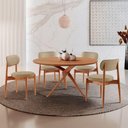 Ver imagem 1 de Sala de Jantar Mesa Ballare 120cm Tampo Redondo 4 Cadeiras Ambar/Imbuia Nat/Cinam. Imbuia