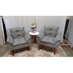 Kit 02 Poltrona Decorativa Opala Suede Cinza Claro -Pandora Decor