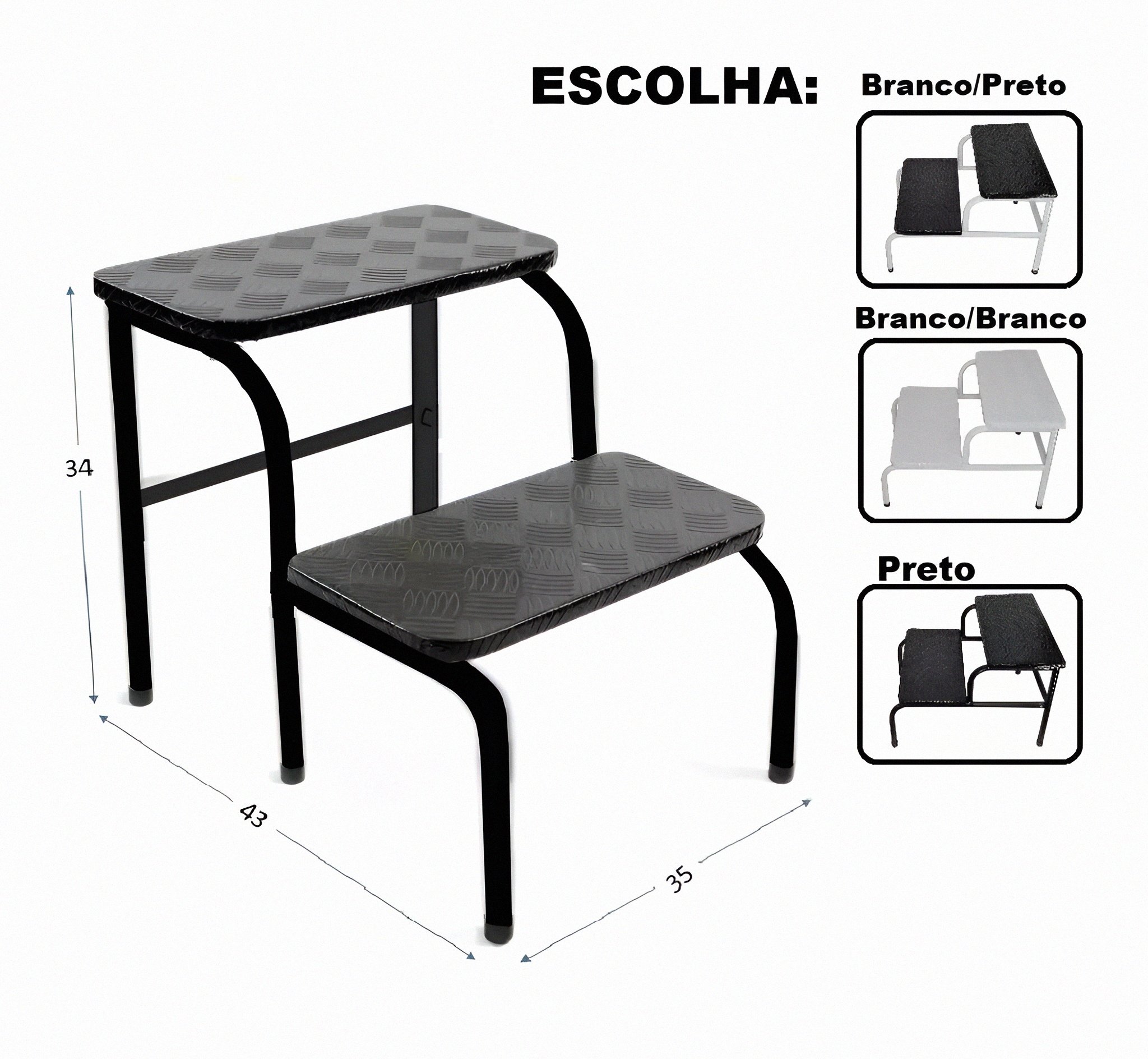 Escada Escadinha 2 (dois) Degraus Maca Depilação e Estética:preto Degrau Preto - 2