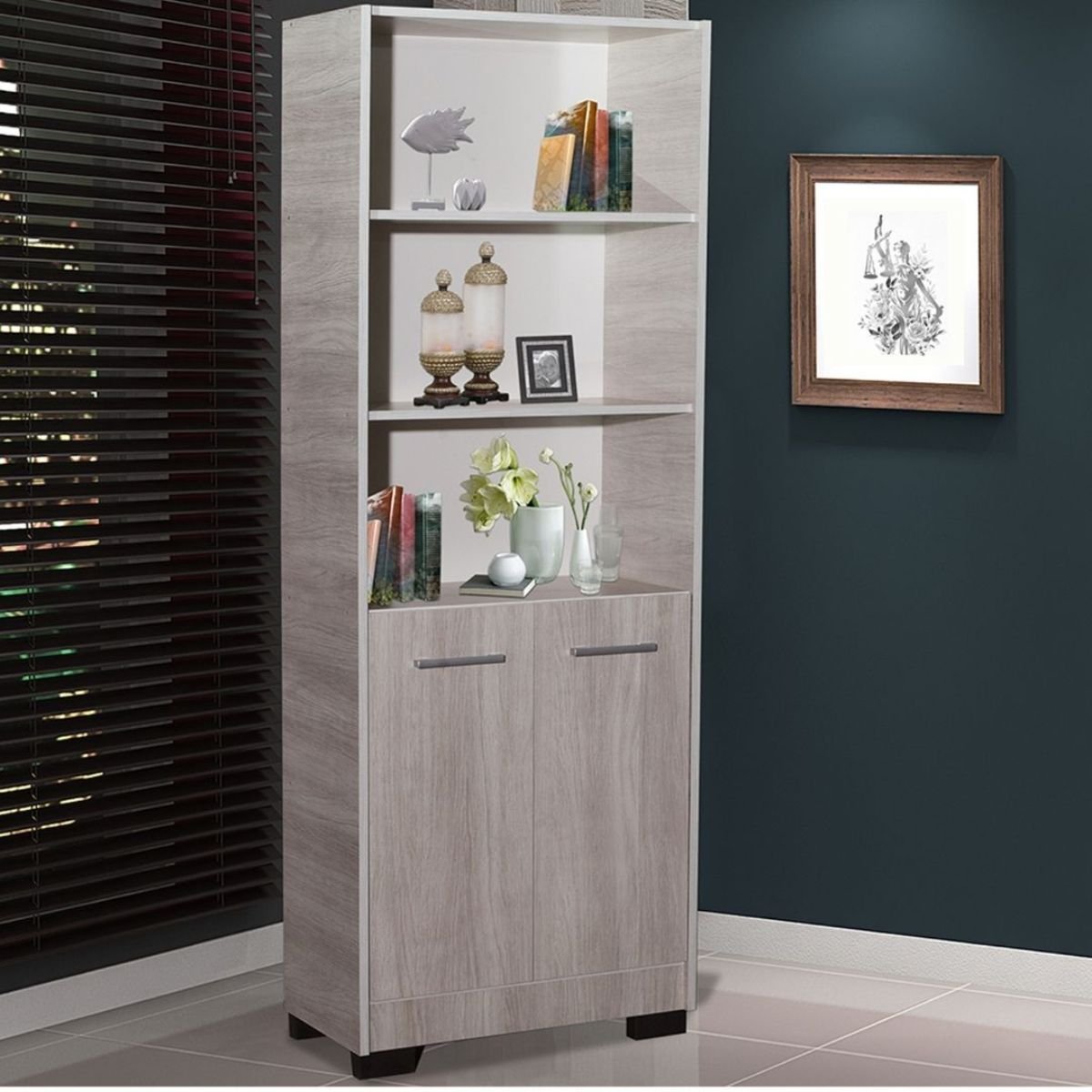 Estante Para Livros Onix Natural 4 Prateleira Com Porta | MadeiraMadeira