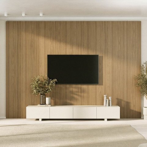 Rack com Painel Liso TV até 86 Polegadas Planejado 320x250cm Aruá CabeCasa MadeiraOriginals Marrom/Off White