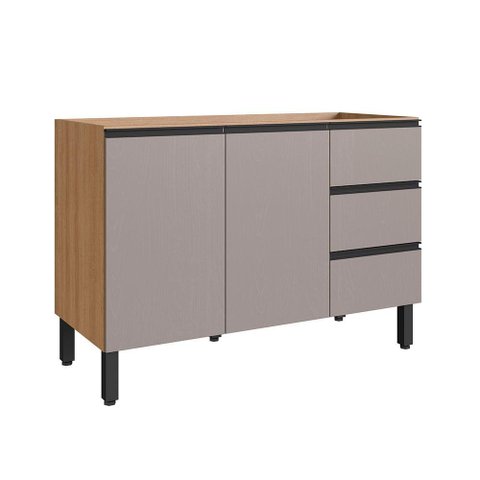 Balcão de Cozinha para Pia 120 Cm 2 Portas 3 Gavetas Quiditá Montana/fumê