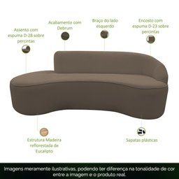 Sofá Curvo 03 Lugares 180cm Braço Esquerdo Eron Bouclê Marrom - CasaePoltrona - 3