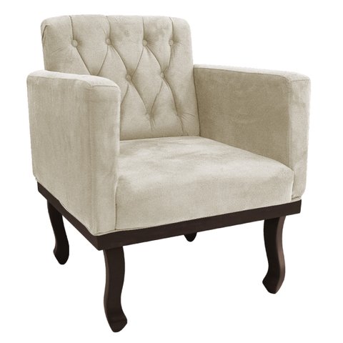 Poltrona Decorativa Classic Pés Luiz Xv Linho - Adj Decor Bege