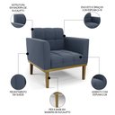 Ver imagem 3 de Poltrona Decorativa Base Madeira Castanho Ana Suede Azul Marinho - Ibiza