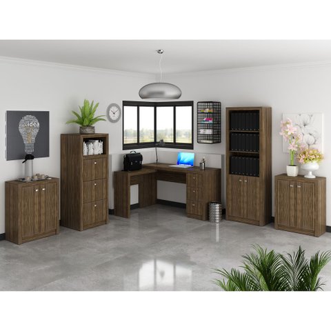 Conjunto de Escritório com Escrivaninha 05 pç CJ43018-018 Tecno Móbili - Tecno Móbili Nogal