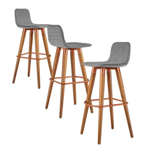 3 Banquetas Línea Altas de Luxo em Linho e Aço Cobre Premium - Cinza