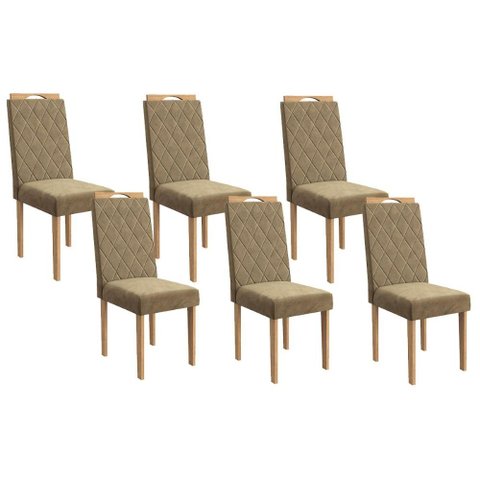 Cadeira Sala de Jantar 2cad153ea Kit 6 Un Eucalipto/veludo Bege A036 - Kappesberg