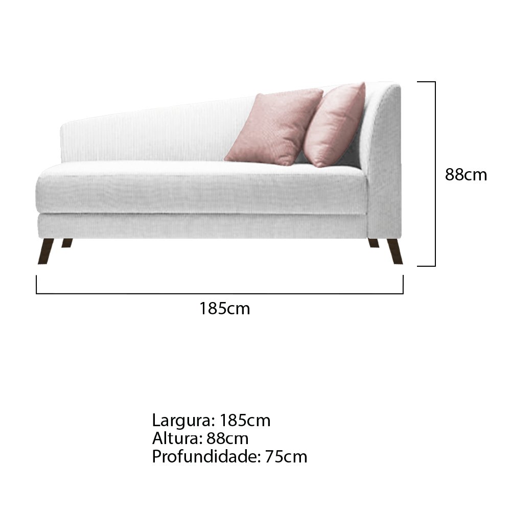 Recamier Heitor 185cm com Almofada Lado Esquerdo Suede - ADJ Decor - Branco/Rosê - 2