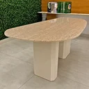Ver imagem 2 de Mesa de Jantar Orgânica Cora 160x90 cm Base Duplo, Off White - Travertino Personal Art Design