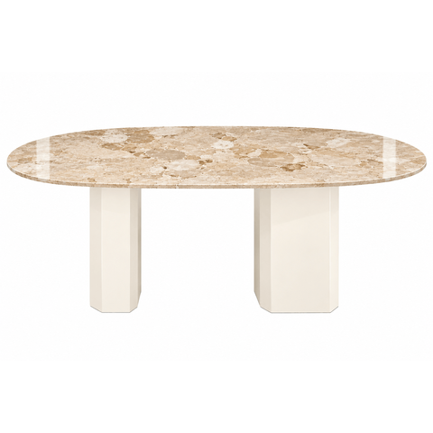 Mesa de Jantar Orgânica Cora 160x90 cm Base Duplo, Off White - Travertino Personal Art Design