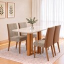 Ver imagem 1 de Conjunto Sala de Jantar Mesa Manu 120cm Tampo MDF e Vidro Canto Arredondado 4 Cadeiras Anne