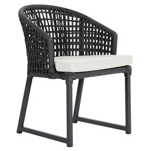 1 Cadeira Noronha Aluminio Micro Pintura Preta, Tr. Telinha Corda Nautica Preta, Estofado - Branco