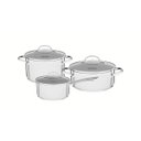 Ver imagem 1 de Jogo de Panelas Tramontina Una Aço Inox Fundo Triplo Tampas de Vidro 3 Peças