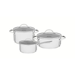 Jogo de Panelas Tramontina Una Aço Inox Fundo Triplo Tampas de Vidro 3 Peças - 1