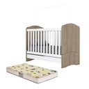 Ver imagem 1 de Berço Mini Cama Bala de Menta Rústico/Branco com Colchão - Móveis Henn
