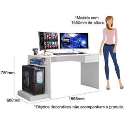 Mesa Gamer Escrivaninha Rubi 156,5cm Branca - 5
