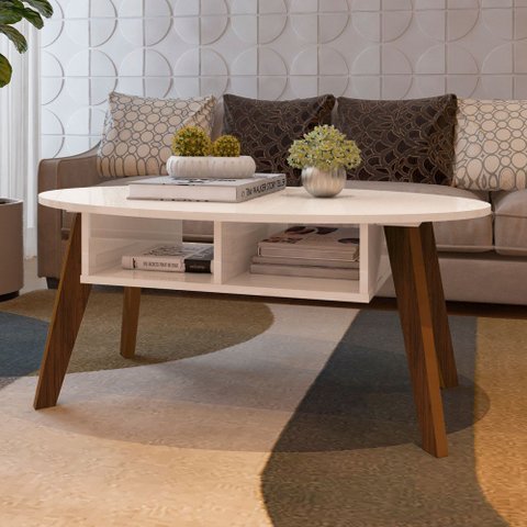 Mesa de Centro Diva 2 Nichos Off White/cedro - Pnr Móveis