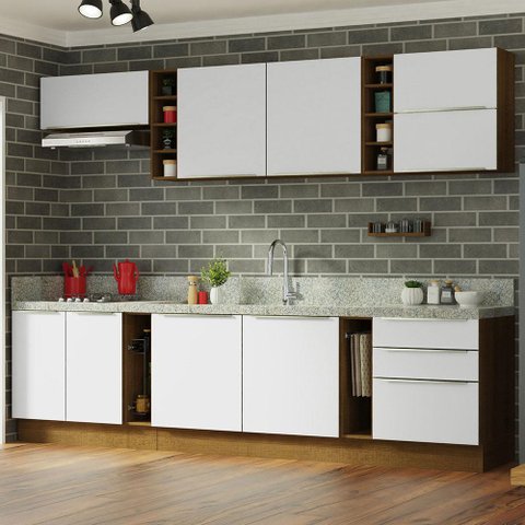 Armário de Cozinha Completa 300cm Rustic/Branco Veludo Lux da Sabrina Madesa