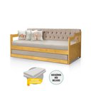 Ver imagem 4 de Bicama Dublin Estofado Capitonê Veludo Bege Madeira com Cama Auxiliar 2 Colchões 