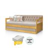Bicama Dublin Estofado Capitonê Veludo Bege Madeira com Cama Auxiliar 2 Colchões  - 4
