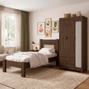 Ver imagem 4 de Guarda Roupa Solteiro 3 Portas 2 Gavetas e Cama de Solteiro Mdf Clara Chocolate Decmade
