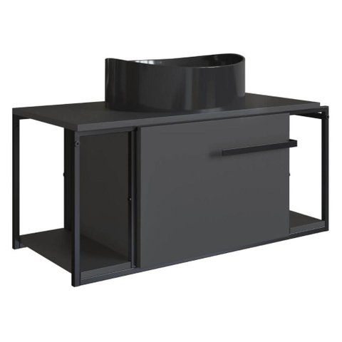Gabinete Suspenso para Banheiro 80cm P1019 Grafite com Cuba Berlin Preta