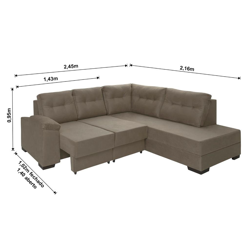 Sofá de Canto Retrátil Holanda- 2,45x2,16m Pluma Castor - 4