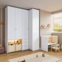 Ver imagem 1 de Conjunto Mesa e Cadeira Evolutiva, Prateleira e Guarda Roupa Modulado Wave Casatema MadeiraOriginals Branco/Marrom