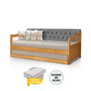 Ver imagem 3 de Bicama Dublin Estofado Capitonê Veludo Cinza Madeira Maciça com Cama Auxiliar 2 Colchões Imbuia