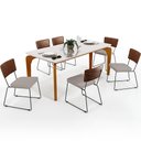 Ver imagem 1 de Mesa Capri 160cm Off White Nature E 6 Cadeiras Allana B05 Couríssimo Marrom Linho Bege - Lyam