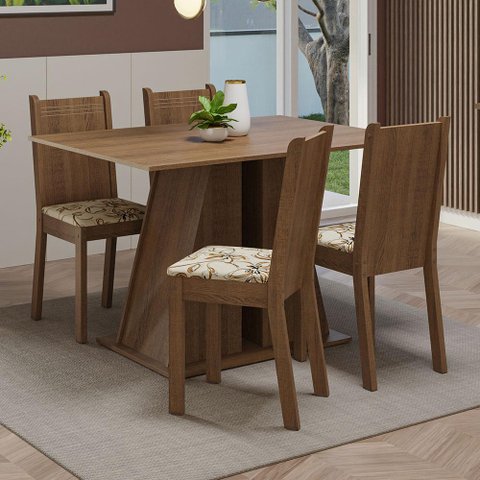 Conjunto Sala de Jantar Mesa Tampo de Madeira 4 Cadeiras Rustic/lírio Bege Marilyn Madesa