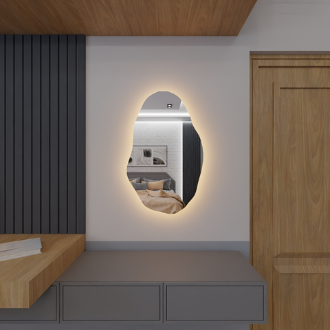 Espelho Orgânico Decorativo Lapidado com Led 80x50 Cm E05 para Sala, Quarto, Banheiro, 3000k 220v