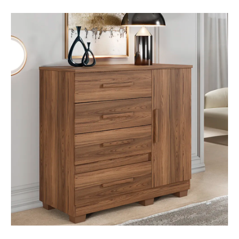 Cômoda New Florença 4 Gavetas 1 Porta Castanho - Benetil