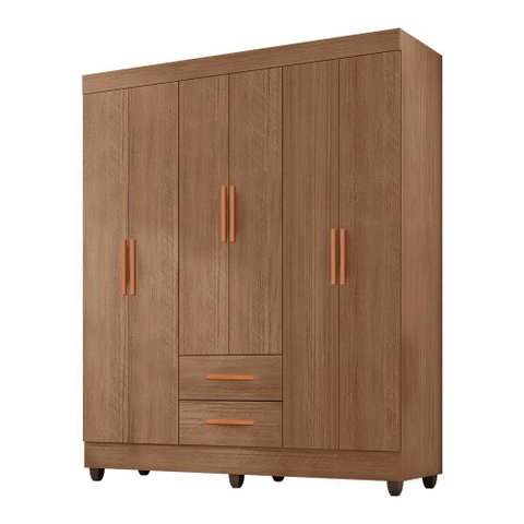 Roupeiro Lite 6 Portas 2 Gavetas Guarda-roupa Casal - Carvalho Oak