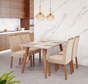 Ver imagem 1 de Conjunto Sala de Jantar com Mesa 130cm e 4 Cadeiras Paola Marrom/Madeira/Off White/Nature/Nude