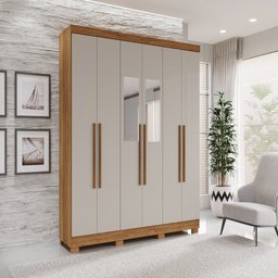 Guarda-roupa Recife 6 Portas 2 Gavetas com Espelho Salleto Cinamomo/off White - 4 Guarda-roupa Recife 6 Portas 2 Gavetas com Espelho Salleto Cinamomo/off White - 4