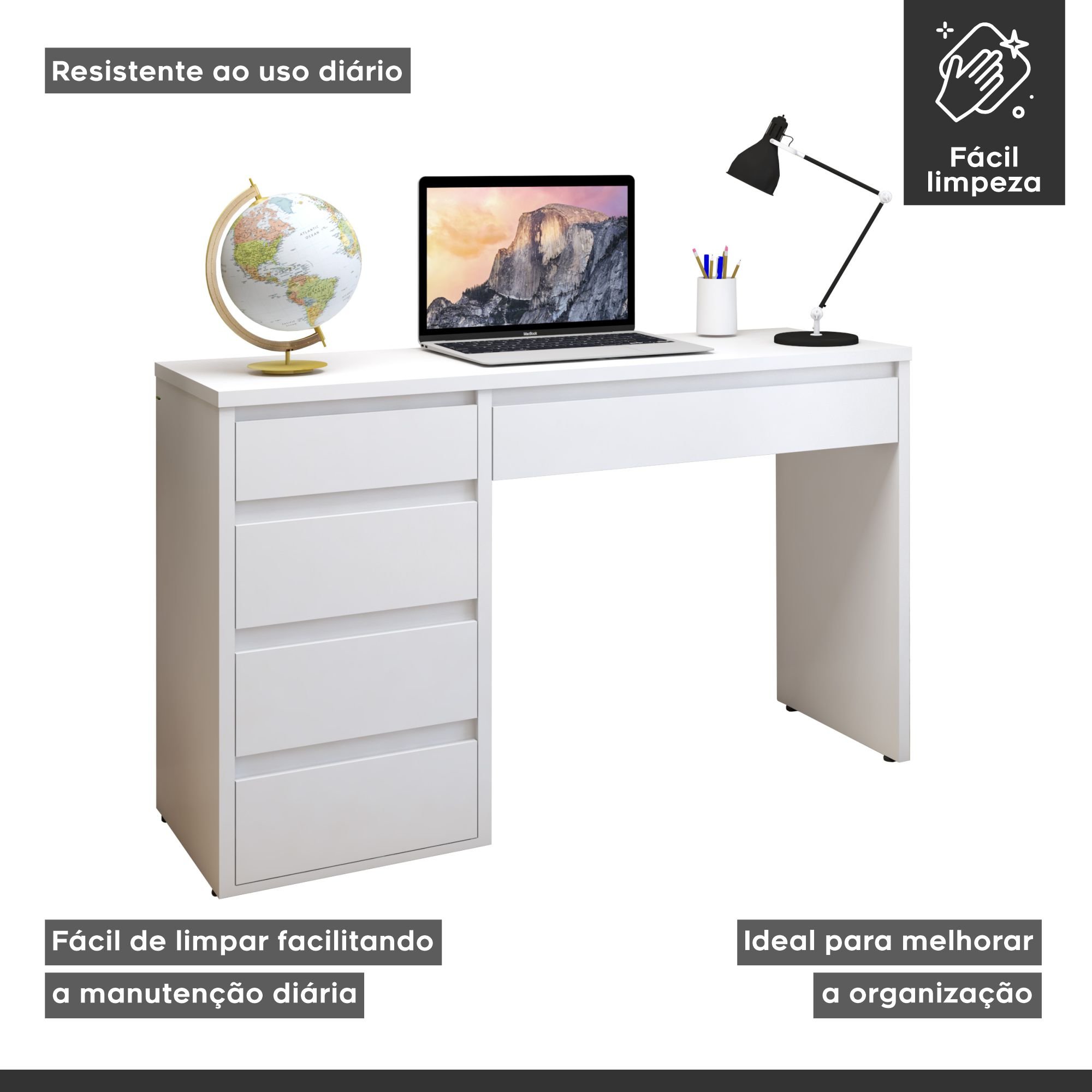 Escrivaninha 5 Gavetas 100% MDF Berlim Yescasa - 6