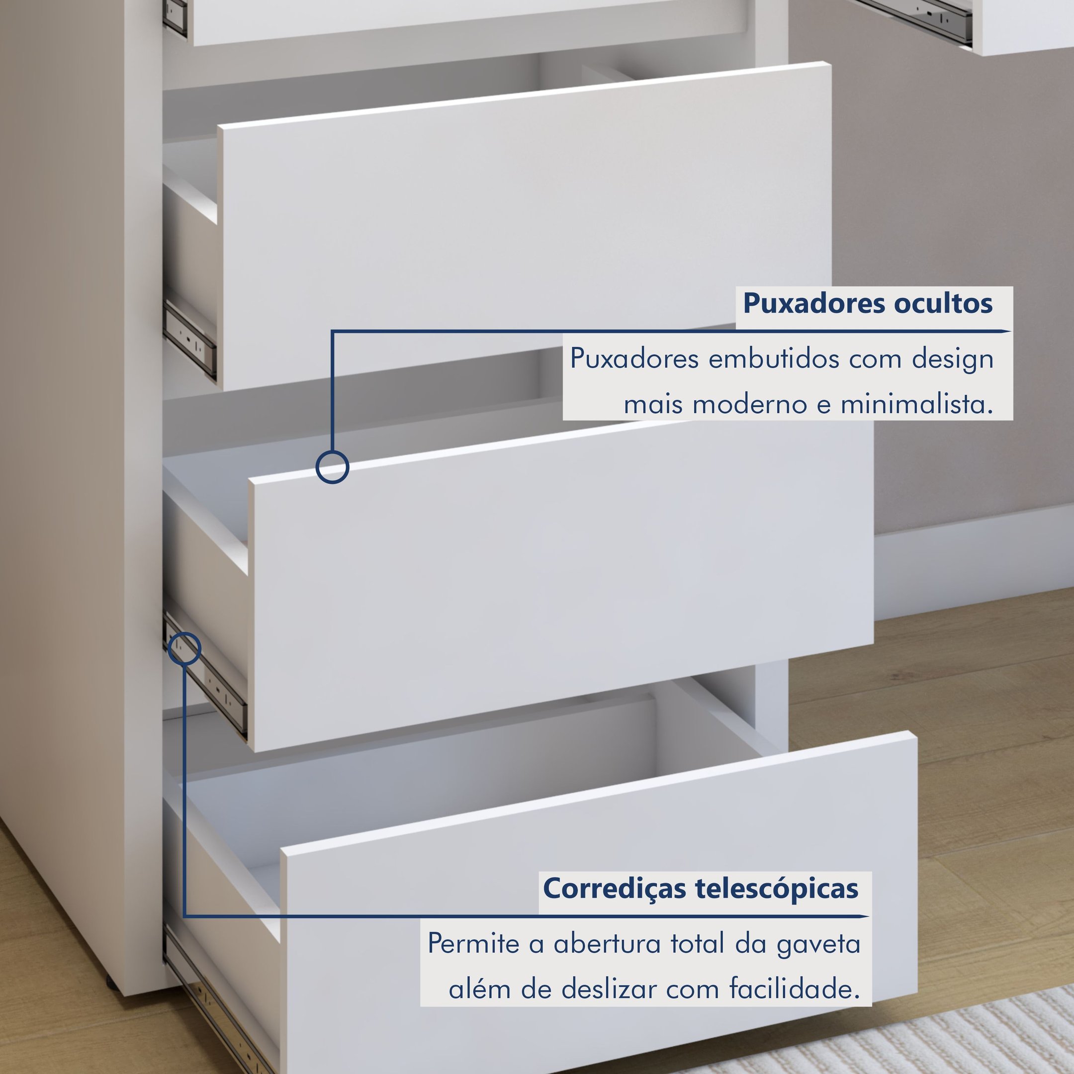 Escrivaninha 5 Gavetas 100% MDF Berlim Yescasa - 4