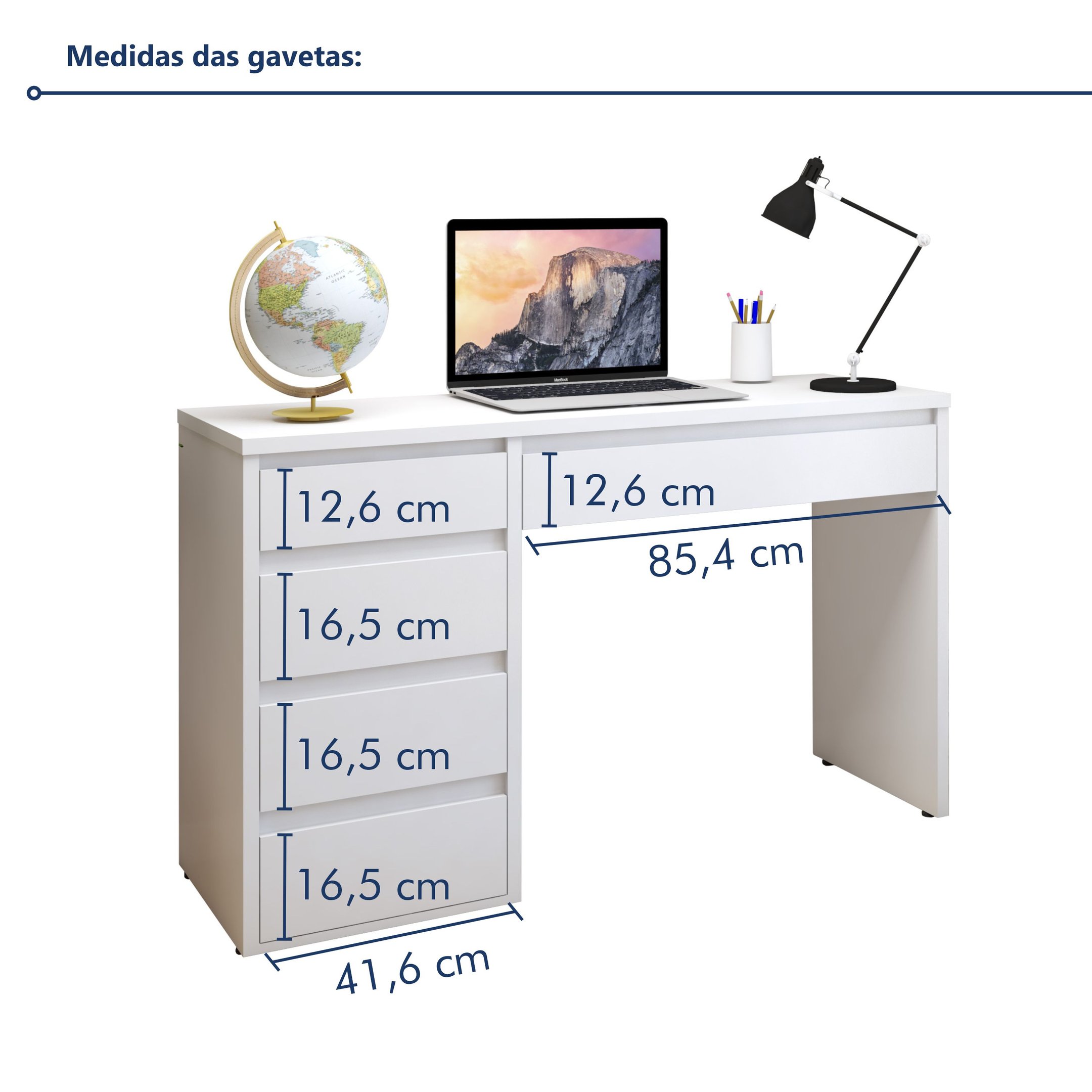 Escrivaninha 5 Gavetas 100% MDF Berlim Yescasa - 9